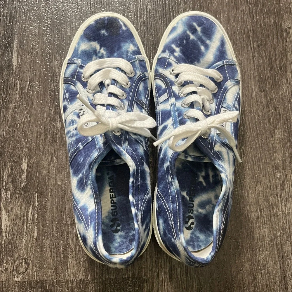 Superga Tie Dye Canvas Sneakers Women Blue White Low Top Shoes EU 39.5 / US 8.5